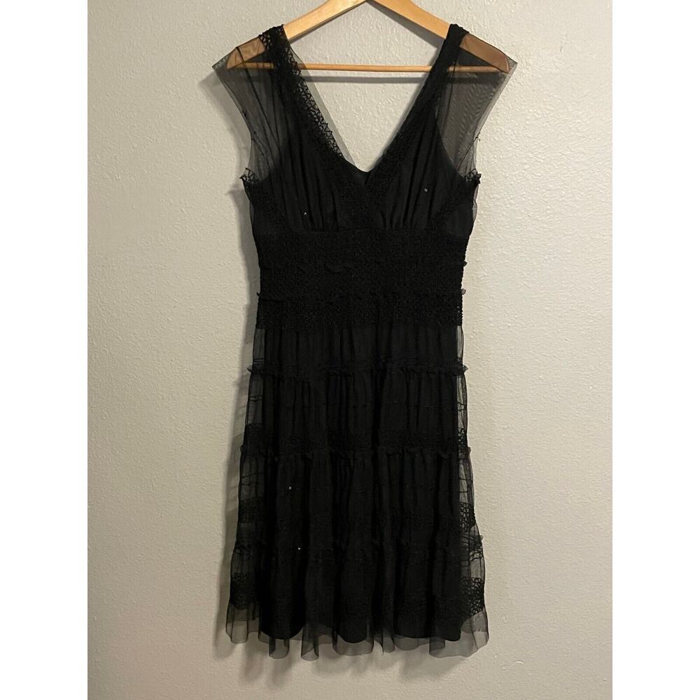 Vintage Max Studio Womens Dress Medium Black Mesh Tiered Embroidered Whimsigoth